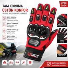 Beneficio Kırmızı Motosiklet Eldiveni Tam Parmak Korumalı Yazlık Nefes Alabilen Dokunmatik Uyumlu Bisiklet ve Scooter Eldiveni