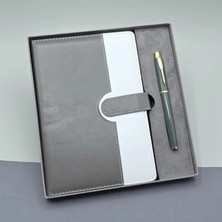 Hace Bazaar Gri Kutulu Deri Defter Roller Kalem Set