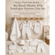 Emsera Atelier Kişiye Özel Isim Baskılı Bej Biyeli Müslin 10'lu Yenidoğan Hastane Çıkışı Seti 0-3 Ay
