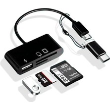 Hero Type-C Micro USB 3in1 Sd Micrsd Kart Okuyucu Otg Çevirici Kablosu
