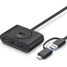 Ugreen USB A/usb C To 4 Port USB 3.0 Hub Çoklayıcı Siyah 1 Metre