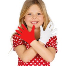 Elitse Gösteriler Için 1 Çift Kırmızı Beyaz Pandomim Eldiveni Çocuk Boy