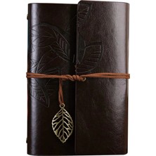 Hace Bazaar Büyük Yaprak Desenli Deri Defter Koyu Kahverengi