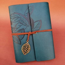 Hace Bazaar Deri Yaprak Desenli Petrol Mavisi Defter