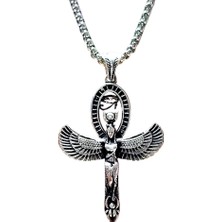 Ak Store Silver Erkek, Antik Mısırın Yaşam ve Sağlık Tanrıçası Isis Kanatlı Kadın Figürlü K-146 Paslanmaz Kromix Çel