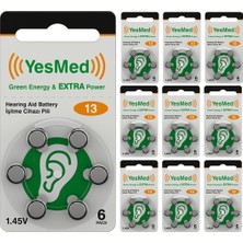 Yesmed Extra Power 13 Numara Işitme Cihazı Pili (10 Paket x 6 Adet = 60 Adet Pil)