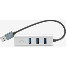 Fiigo USB To Lan ve 3x USB Alüminyum Adaptör Gümüş