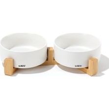 M-Pets Opera Seramik Mama Kabı Bamboo Standlı 2X850ML White