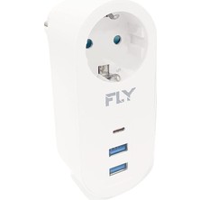 Fly Racing Fly 3400 Termal Akım Korumalı, Çocuk Korumalı, 2 x USB Type-C, 1 x USB Type-C, Tekli Priz