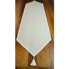 Viemso Simli Keten Runner Püsküllü, Kırık Beyaz, 45X150CM