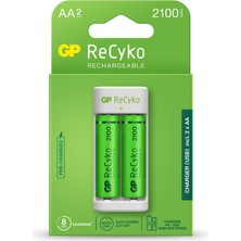 Gp USB E211 2x Pil Şarj Cihazı 2 Adet 2100 Aa Kalem Pilli Set, 1.2 V, LED Gösterge