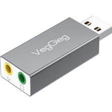 Veggieg USB Harici Ses Kartı Adaptörü 3.5mm Kulaklık ve Mikrofon Girişli