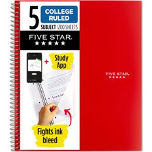 Five Star Spiral Defter + Çalışma Uygulaması, 5 Konu, Kolej Çizgili Kağıt, Mürekkep Kanamasıyla Müca