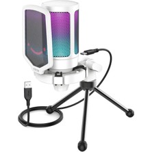 Fifine Ampligame A6V Yayıncı - Oyuncu - Gamer - Podcast - Youtuber Rgb USB Mikrofon (Beyaz)
