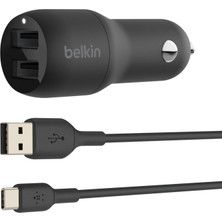 Belkin Çift USB Araç Şarj Cihazı 24 W + Usb-C Kablosu (Boost Charge Çift Bağlantı Noktalı Araç Şarjı