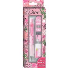 Serve Doğa Desenli Deep Kalem, Deep Silgi ve Deep Min, 0.7 Mm, Şeker Pembe