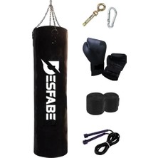 Desfabe Boxing Star 120X32CM Zincirli Boks Torbası Siyah+Aparat+Boks Eldiveni+Bandaj+Atlama Ipi