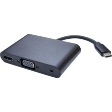 Hero Type C To Hdmı + Vga+ Audio Çevirici 3 In1 USB C Ses ve Görüntü Çevirici