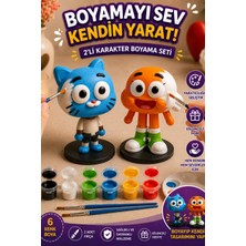 Genç 3D Gumball ve Darwin Boyama Figürü Seti - 2 Adet 3D Figür, 6 Renk Akrilik Boya (3 Ml) ve 2 Adet Fırça Hediyeli Çocu