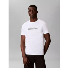 Calvin Klein Calvın Kleın Erkek Marka Logolu Günlük Kullanıma Uygun Beyaz T-Shirt LV04LG809G Yaf