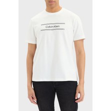 Calvin Klein Calvın Kleın Erkek Marka Logolu Günlük Kullanıma Uygun Beyaz T-Shirt LV04LG813G Yaf