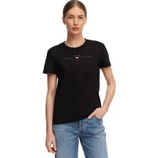 Tommy Hilfiger Tommy Hılfıger Kadın Marka Logolu Günlük Kullanıma Uygun Siyah T-Shirt DW0DW22789 Bds