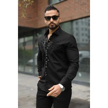 Kristal Taşlı Anka Kuşu Tasarım Özel Seri Slim Fit Erkem Gömlek