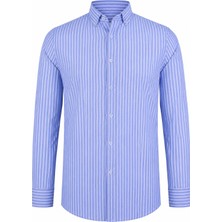 Trender Çizgili Indigo Erkek Gömlek 83328