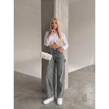 Shevega Kadın Füme Yan Kemer Tokalı Yüksek Bel Baggy Jeans Salaş Kot Pantolon
