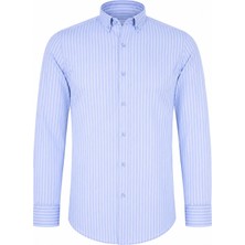 Trender Çizgili Mavi - Beyaz Erkek Gömlek 83328