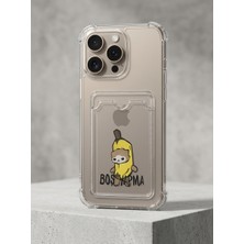 Renas Store iPhone 16 Pro Max Boş Yapma Muz Detaylı Kart Bölmeli Şeffaf Telefon Kılıfı