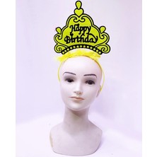 Hace Bazaar Happy Birthday Neon Sarı Renk Doğum Günü Tacı 24X15 cm (K95)