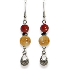 Ayre Style Doğal Sitrin Hematit Kırmızı Akik Taşlı Uzun Sallantılı Kadın Mystic Elegance Küpe (6 Cm)