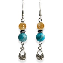Ayre Style Doğal Apatit Hematit Sitrin Taşlı Uzun Sallantılı Kadın Mystic Elegance Küpe (6 Cm)