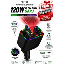 Neffo 4'ü 1 Arada 30W Araç Şarj Cihazı Fm Transmitter Çakmaklık Bluetooth 5.3 Geri Çekilebilir Type-C Kablo 360° Döner Rgb Yıldız Işığı