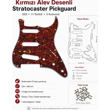 Belirtilmemiş Kırmızı Alev Stratocaster Pickguard – 11 Delikli 3 Katmanlı St Kasa Uyumlu