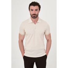 MCR Örgü Desenli Slim Fit Fermuarlı Polo Yaka Kısa Kollu Erkek T-Shirt