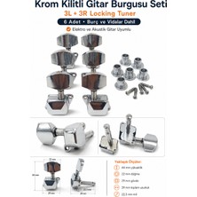 Belirtilmemiş Krom Kilitli Gitar Burgusu 3l 3r – Elektro ve Akustik Gitar Tuner Seti