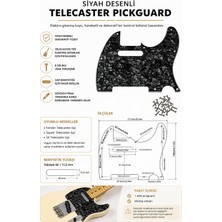 Belirtilmemiş Siyah Desenli Telecaster Pickguard – 8 Vida Delikli Gitar Koruma Paneli
