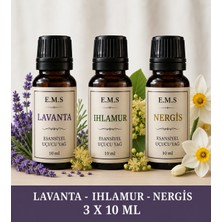 E.M.S LAVANTA - IHLAMUR - NERGİS Esansiyel Uçucu Yağ Buhurdanlık Yağı Difüzör Esansı Oda Kokusu Esansı MUM ESANSI 3 X 10 ML.