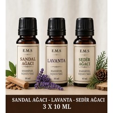 E.M.S  SANDAL AĞACI - LAVANTA - SEDİR AĞACI Esansiyel Uçucu Yağ Buhurdanlık Yağı Difüzör Esansı Oda Kokusu Esansı MUM ESANSI 3 X 10 ML.