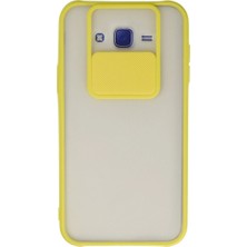 Royaleks Samsung Galaxy J7 Kılıf Palm Buzlu Kamera Sürgülü Silikon - Sarı