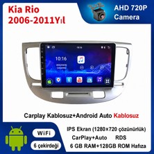 SBAID Kia Rio 2006-2011YIL Uyumlu 8GB Ram 128GB Rom Hafıza Android Kablosuz Carplay Navigasyon Multimedya 9 Inç Ekran Hediye Görüş Kamerası Hediye Çerçevesi