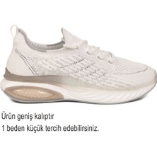 Voyager Beyaz Geniş Kalıp Örme Hafızalı Taban Nefes Alan Kadın Yürüyüş ve Spor Ayakkabı Sneaker B264 Z