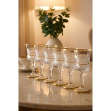 PLT Design Perla Gold 6'lı Yaldızlı Kahve Yanı Su Bardağı Kristal Ayaklı Su Bardağı 140ML