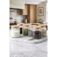 PLT Design 6 Adet Küçük Boy Vakumlu Bambu Kapaklı Cam Kavanoz Saklama Kabı Takımı 635ML