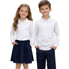 ERDEM KIDS Unisex Kız Erkek Çocuk Polo Yaka Pamuklu Uzun Kol Beyaz F2:F100GÜNLÜK Basic Okul Tişört