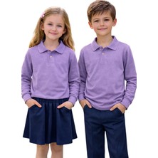 ERDEM KIDS Unisex Kız Erkek Çocuk Polo Yaka Pamuklu Uzun Kol Lila Günlük Basic Okul Tişört