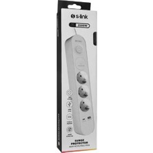 Tuncmatik S-Link SPG3-PD20  PD20W H05VV-F 3g1.0mm, 1.5m 3 Lü 306 J Akım Korumalı Beyaz + Gri Priz
