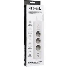 Tuncmatik S-Link SPG03TC 5V2.4A 1.5m 3X1.00MM 100 Yüzde  Bakır 750 Joule 3 Lü Anahtarlı Akım Korumalı Beyaz Priz
